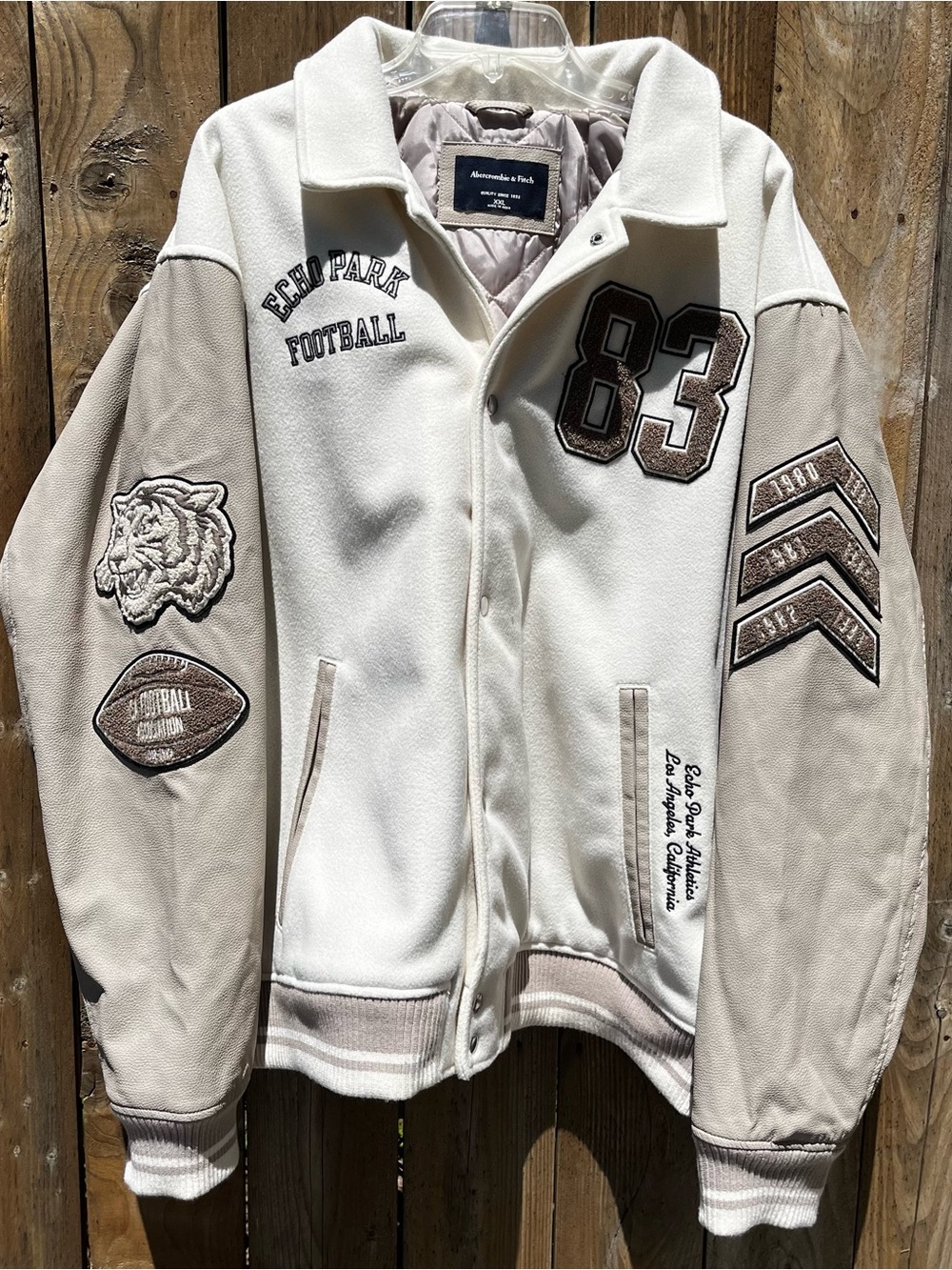 Abercrombie & Fitch Cream Football Echo Park Varsity Jacket Accepting Offers!